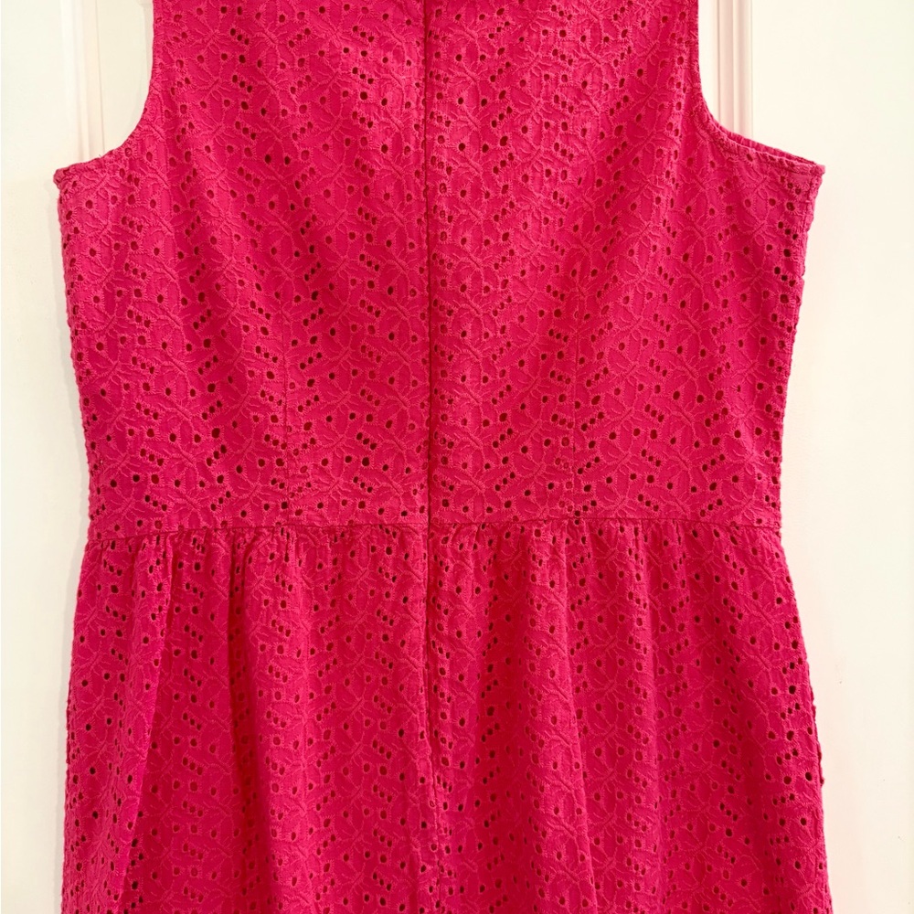 L.L. Bean Hot Pink Eyelet Fit and Flare Sleeveless Dress Size 6 - Picture 6 of 11